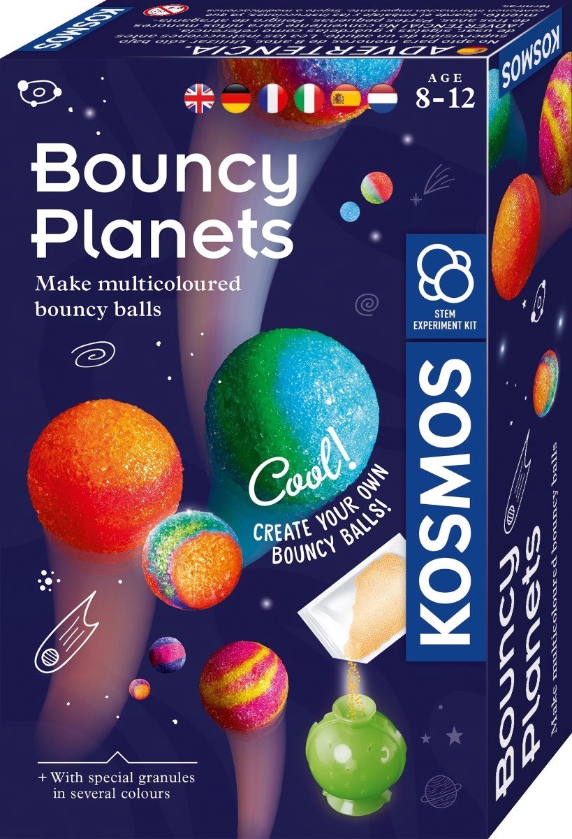 Kosmos hoppende planeter - eksperimentsæt - lav din egen hoppebold - inklusive planetforme og farverige granulat - lav hoppende planeter