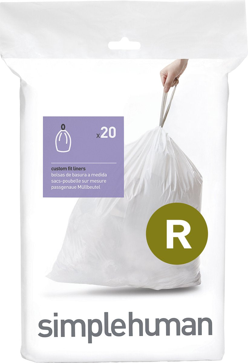Simplehuman kode r affaldsposer - 10 liter - 20 stk - med snøre - hvid