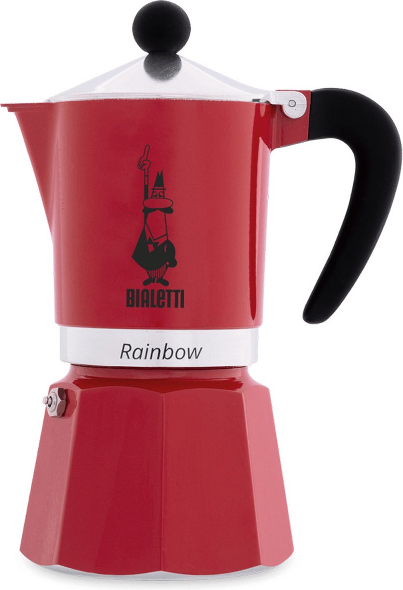 Bialetti regnbuerød perkolator – 300 ml – 6 kopper – Italiensk espressomaskine
