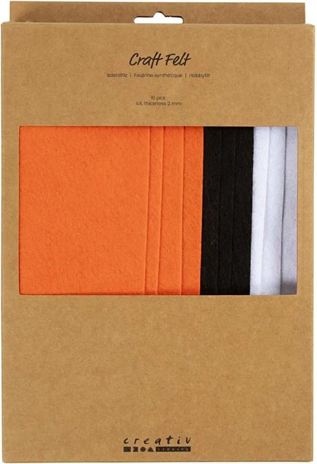 Creativ firma hobbyfilt, a4, ark 210x297 mm, tykkelse 2 mm, halloween farver, 10 stk 1 æske