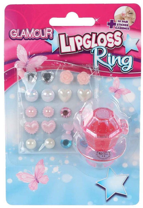 Glamour lipgloss ring og 10 par øreringe klistermærker