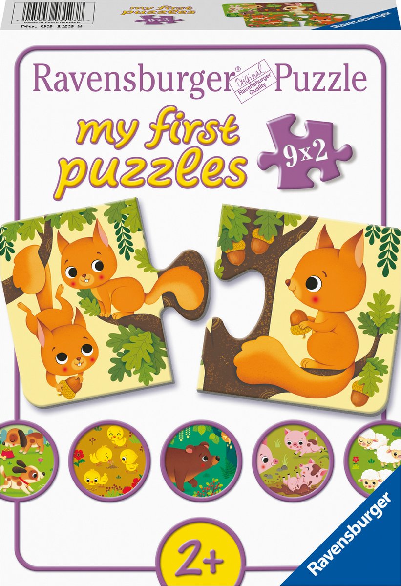 Ravensburger dyr og deres små - mine første puslespil - 9x2 brikker - børnepuslespil