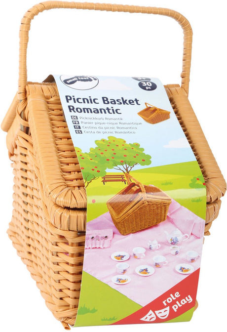 Lille fod - picnickurv i træ med romantisk service, 30 stk.