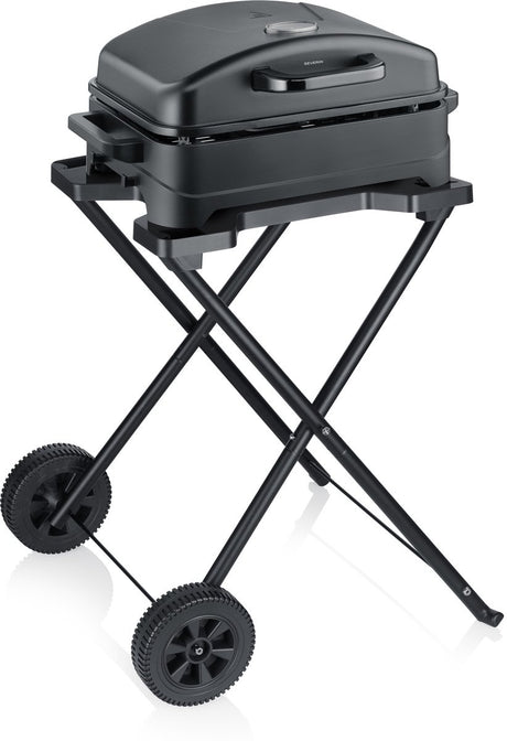 Severin pg 8598 elektrische buiten bbq grill – 2300w – keramische coating – 45x30 cm – met statief en deksel – mat zwart
