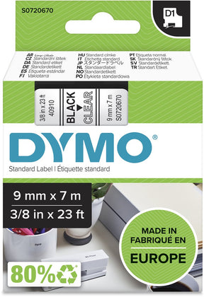 Dymo tapes d1 polyester 9mmx7m sort-transparent blank