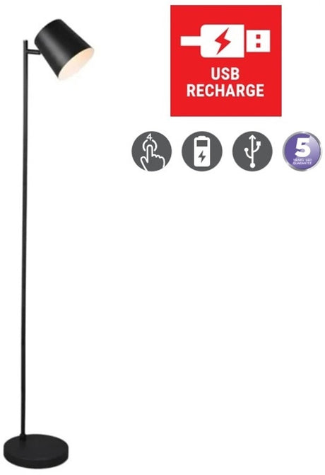 Rl live your light reality blake - stålampe - sort mat - inkl. 1x SMD 4,5 W - 4-trins berøring - genopladelig (USB-port) - batteridrift
