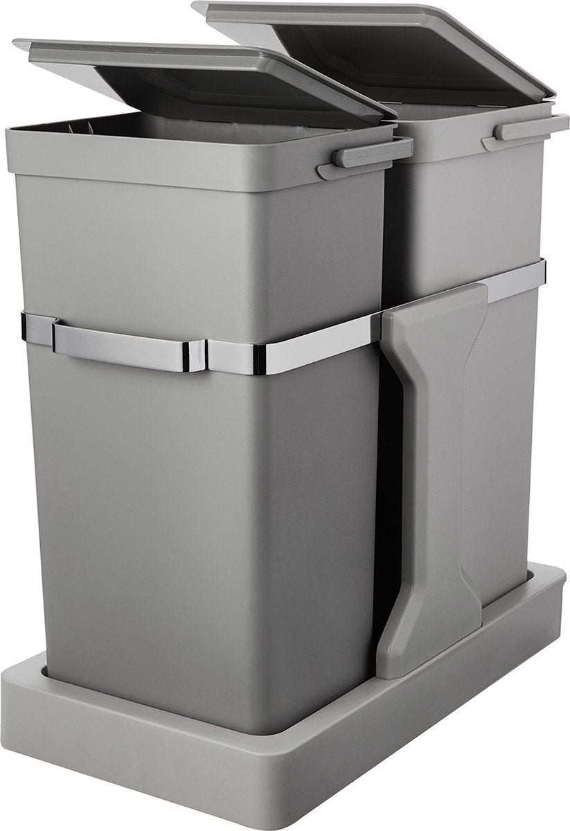 Eko - deco indbygget affaldsspand 15+20 liter - plast rustfrit stål - grå - affaldsspand