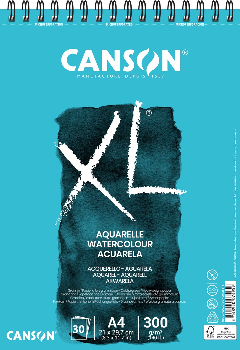 Canson skitseblok xl aquarelle - 300g m - a4 - 30 ark