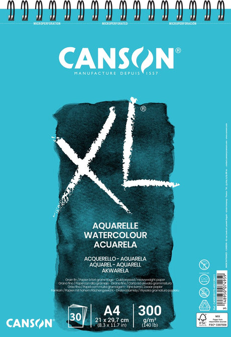 Canson skitseblok xl aquarelle - 300g m - a4 - 30 ark