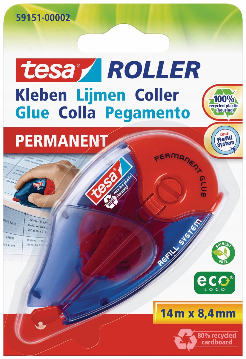 Tesa ecologo-serien - miljøvenlig selvklæbende rulle - 14m x 8,4mm - udskiftelig patron