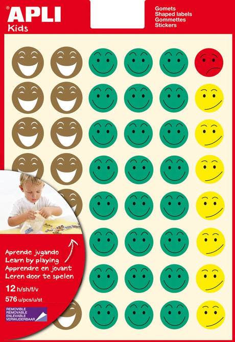 Apli børn 12xark, 576xstickers, guldgrøn gul rød