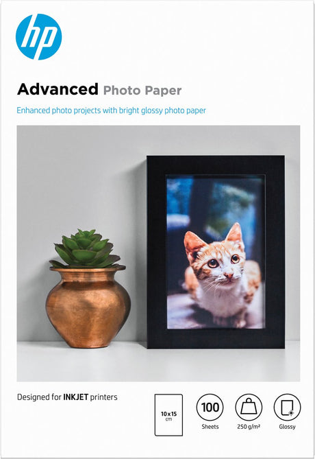 Hp fotopapir 250g - 10x15cm - 100 ark