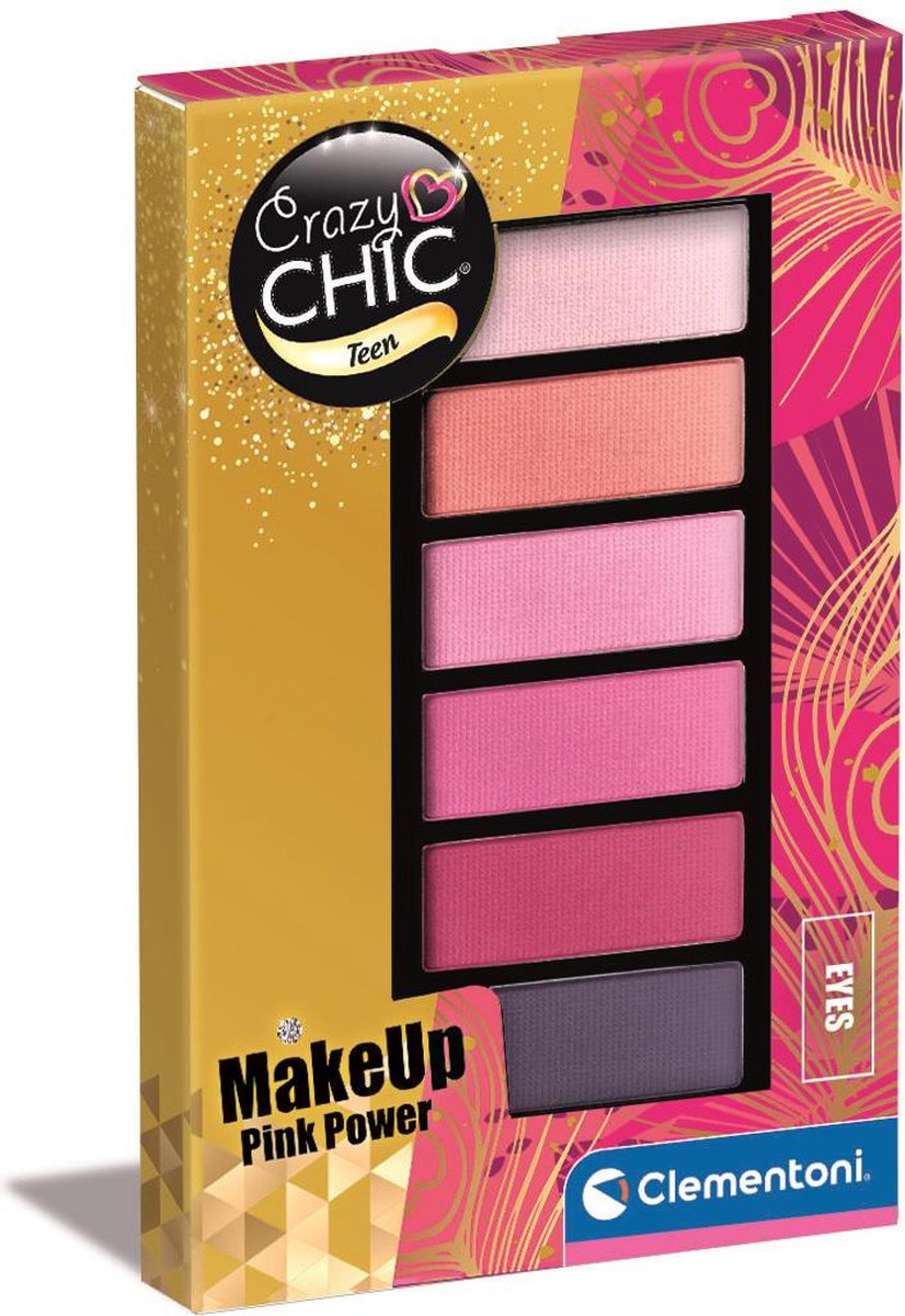 Clementoni - crazy chic - øjenskyggepalette - pink power style - 6 skinnende farver til børn, fra 8 år
