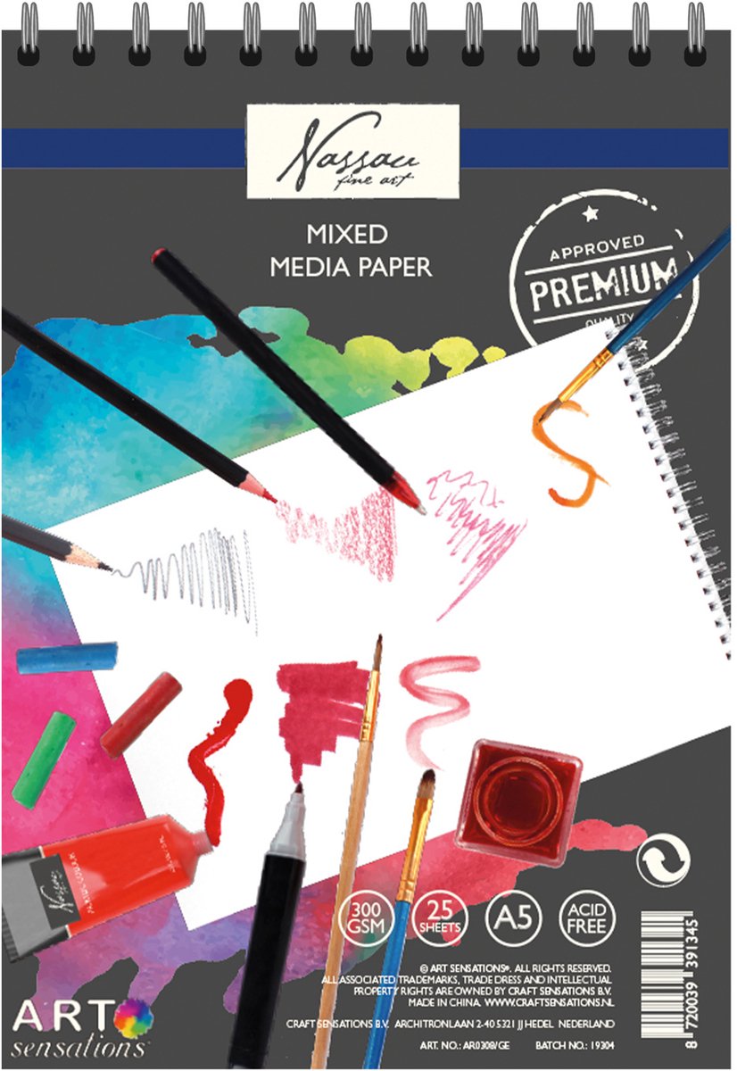 Creative Craft Group Sketchbook Mixed Media Papier A5, 25 Sheets