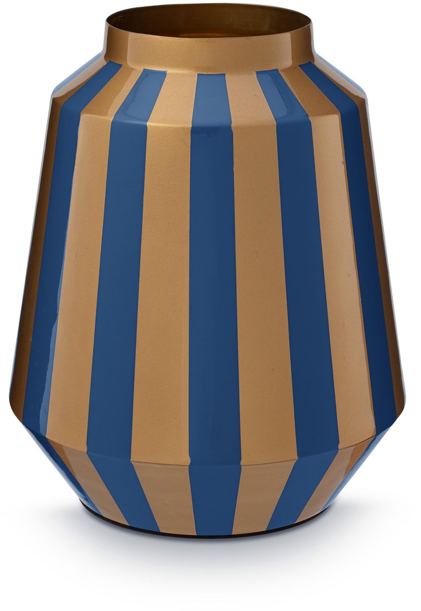 Pip studio vaas stripes - bloemenvaas van metaal - blauw goud - 24x29cm