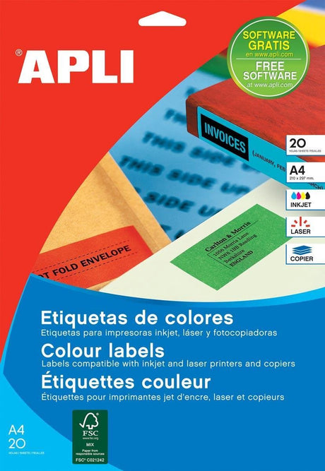 Apli klistermærker etiketter 70 x 37 mm grøn a4 20 ark