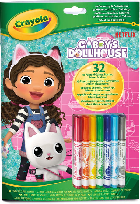 Crayola - malebog - gabbys dukkehus - 32 farvelægningssider og 7 mini vaskbare tuschpenne