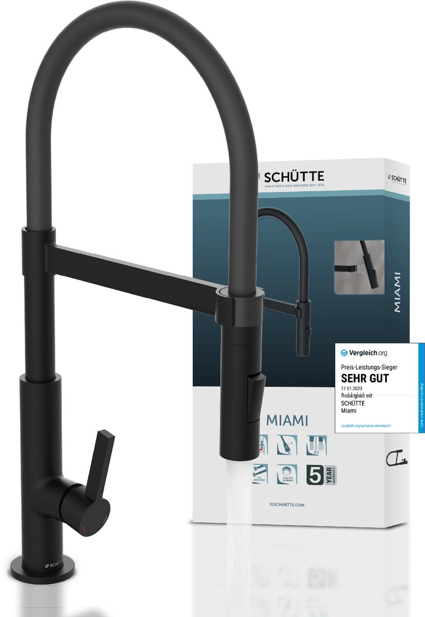 Schütte miami design køkkenhane - blandingsbatteri - drejetud med soft-touch slange - sort mat