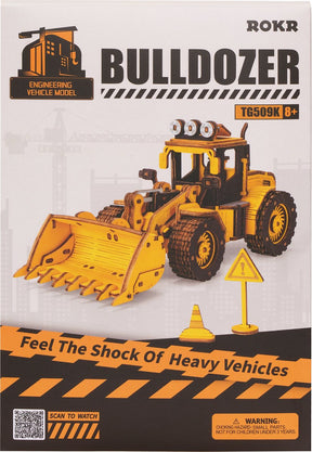 Robotime bulldozer front-end loader tg509k - 3d puzzel - houten bouwpakket - knutselen - miniatuur