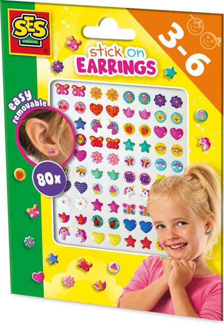 Ses creative - sticker øreringe - 80 stick-on øreringe med muntre figurer - sikker og nem at fjerne - legetøj fra 3 år