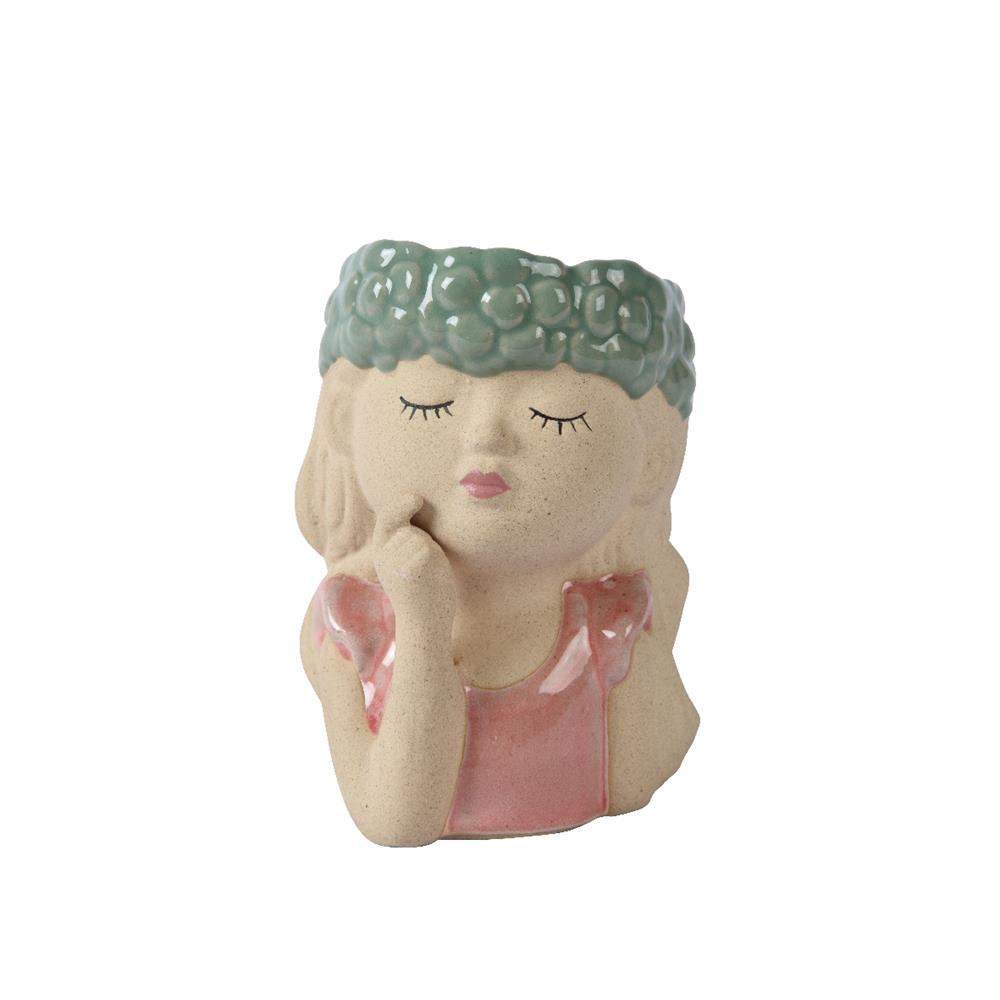 Decoris urtepotte kvinde h10.6 grøn pink