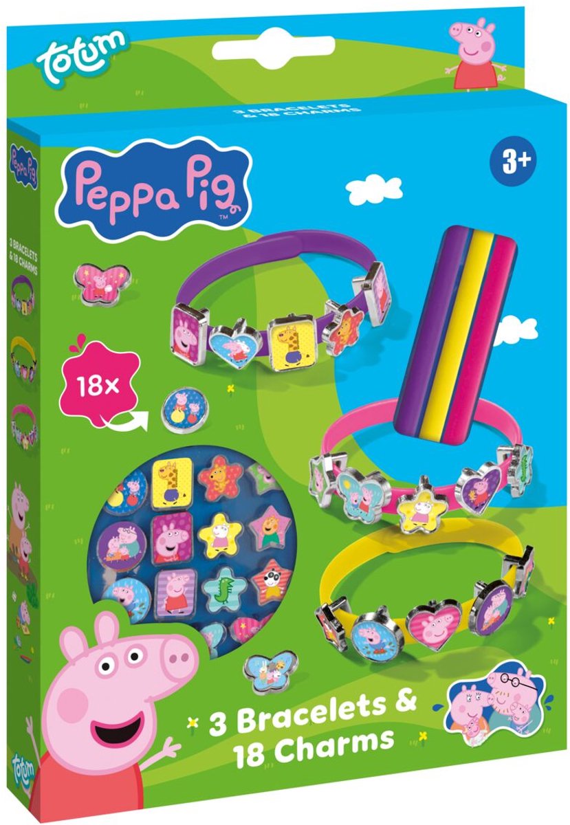Bambolino peppa gris armbåndsfremstillingssæt med 3 glidende armbånd med 18 charms - legetøj junior fra 3 år tumling toddler