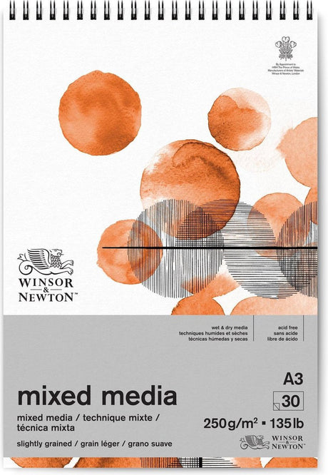 Winsor newton 6694003 mixed media pad – 250 g m², 30 vellen a3, spiraalbinding, voor olieverf, acrylverf en aquarel - mixed media blok