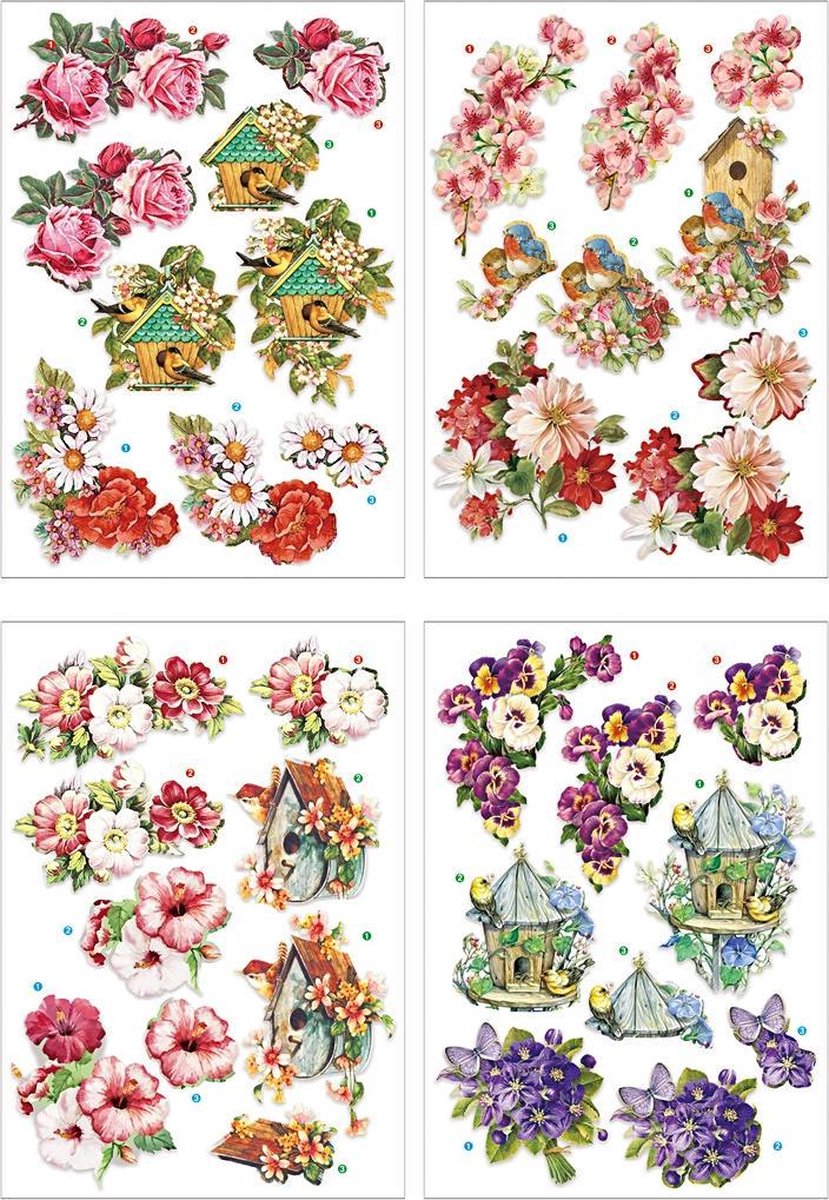 Creativ Company 3D ark blomster og fugle, 4 ark