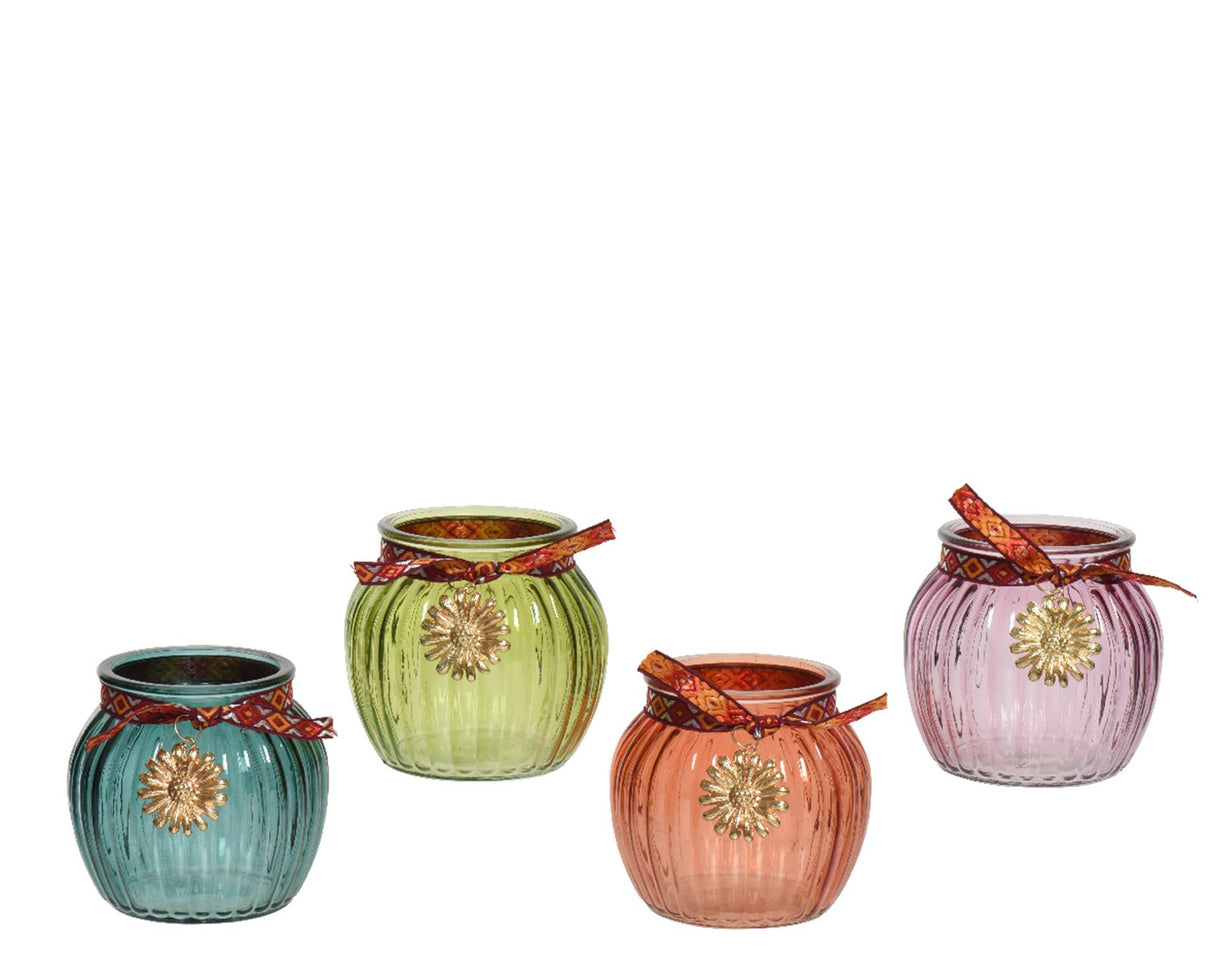Decoris fyrfadsstage glas h10cm med vedhæng