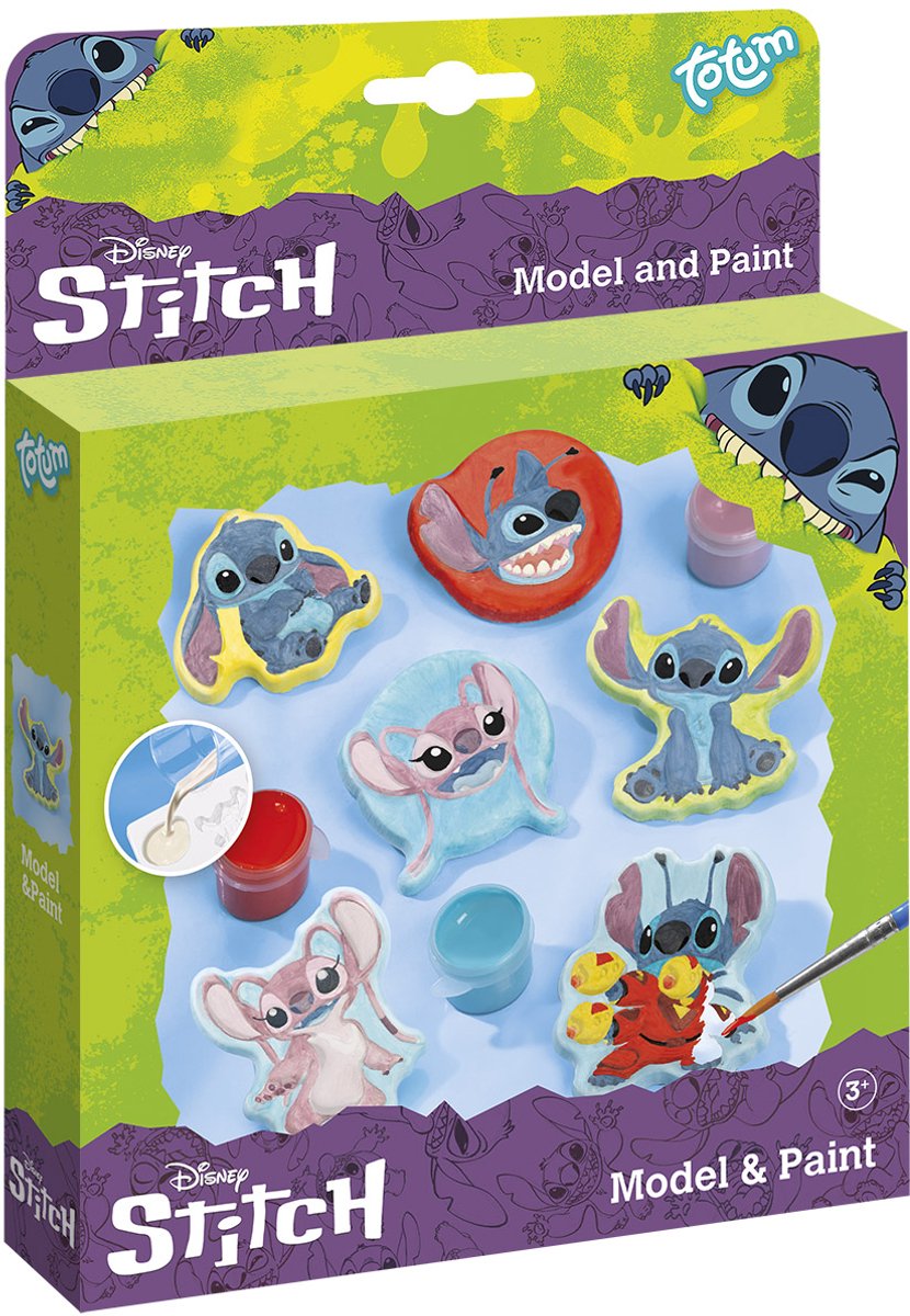 Totum disney stitch gips figurer støbning | håndværkssæt legetøj til piger og drenge inkl. gips, forme, malerstrimmel 9 farver og pensel
