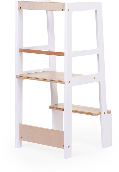 Børnehjems læringstårn - hvid natur - op til 100 kg - sikkert, stabilt - 44 x 42 x 90 cm