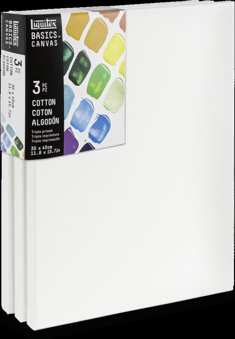 Liquitex 471030040 basics lærredssæt 3x 30×40 cm – 100% bomuldslærred, ca. 280 g m², tredobbelt grundet, til akryloliemaling