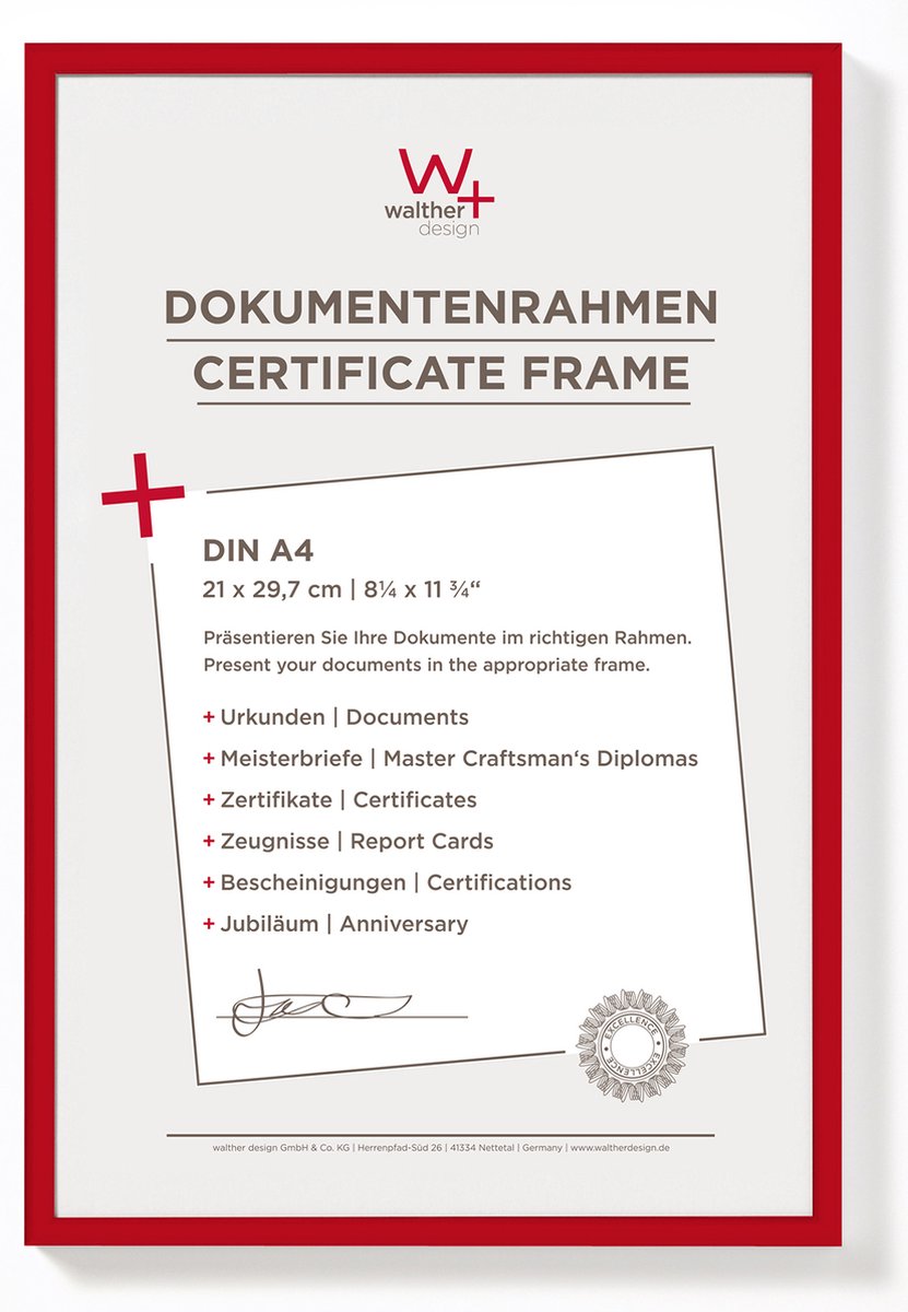 Walther new lifestyle - plastikramme - fotostørrelse 21x29,7 cm (din A4) - rød