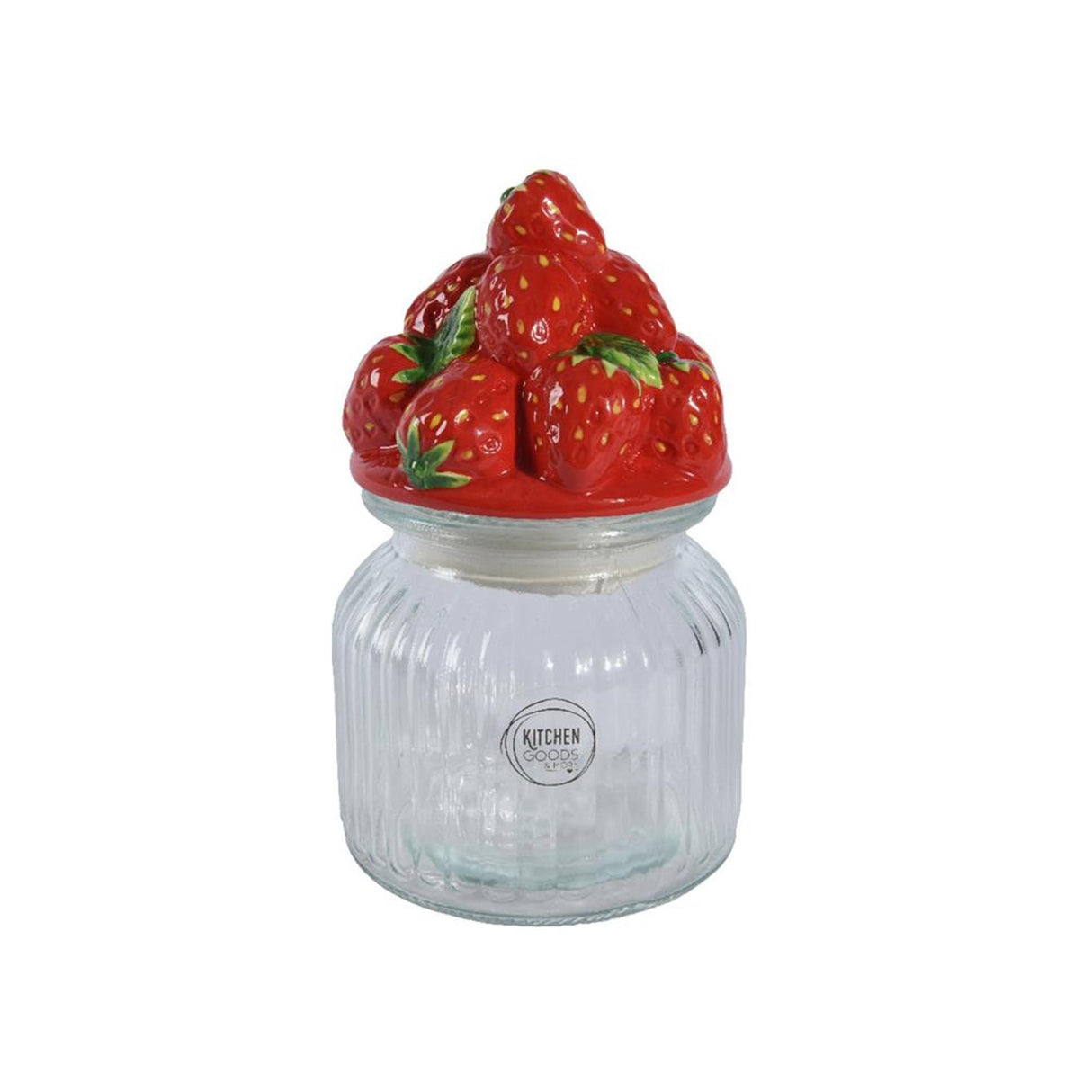 Decoris opbevaringskrukke jordbær lavet af glas lertøj dia.11x19cm