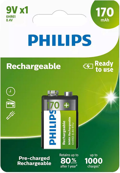 Philips 9vb1a17 - genopladeligt 9v batteri - 1 stk