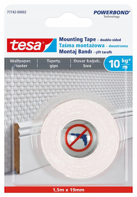 Tesa powerbond dobbeltsidet tape til tapet stuk - 1,5m