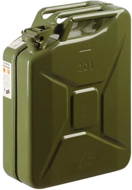 Eda metal jerry can army green til brændstof 20 liter l35 x b17 x h47 cm - velegnet til brændstof - benzin diesel