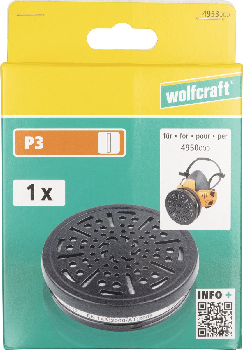 Wolfcraft - halvansigtsmaske udskifteligt luftfilter p3 - filter - gasmaske - 4953000
