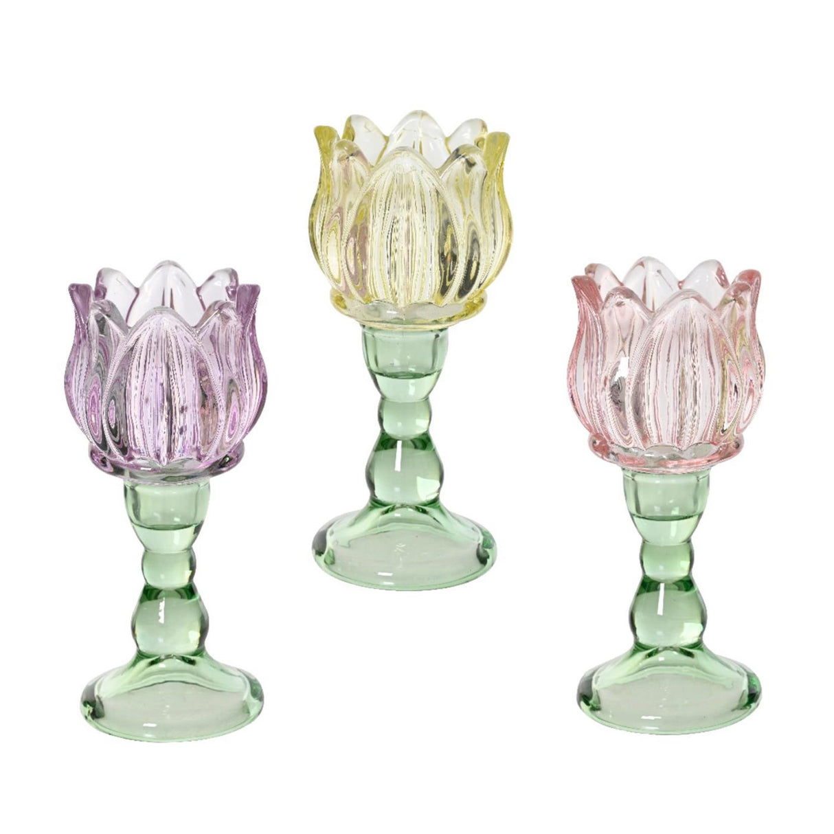 Decoris fyrfadsstage glastulipan ã˜7x16cm pastel