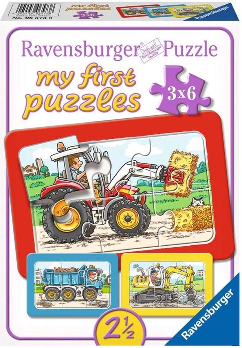 Ravensburger gravemaskine, traktor og dumper - mine første puslespil - 3x6 brikker - børnepuslespil