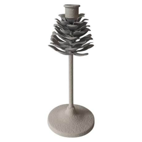 Mansion atmosphere kandelaar pinecone op voet wit 9,5x9,5x22,5cm