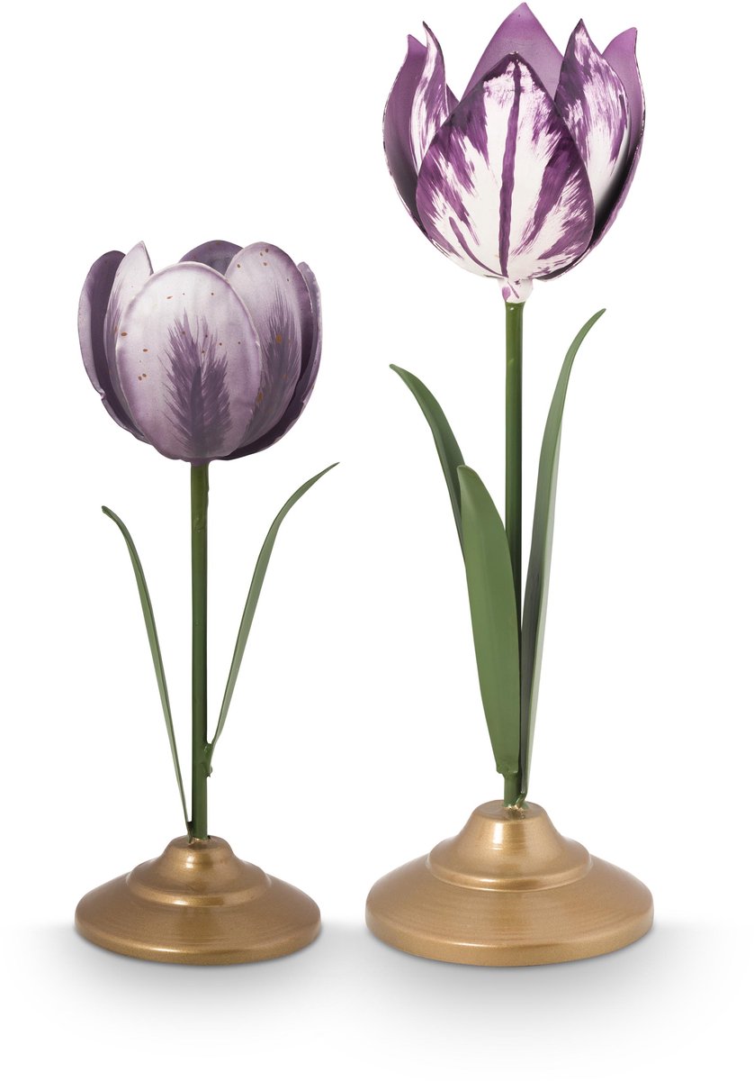 Pip studio - tulpen kandelaar - woonaccessoires - lila kaarsenhouder - 21cm - set van 2 kaarsenhouders