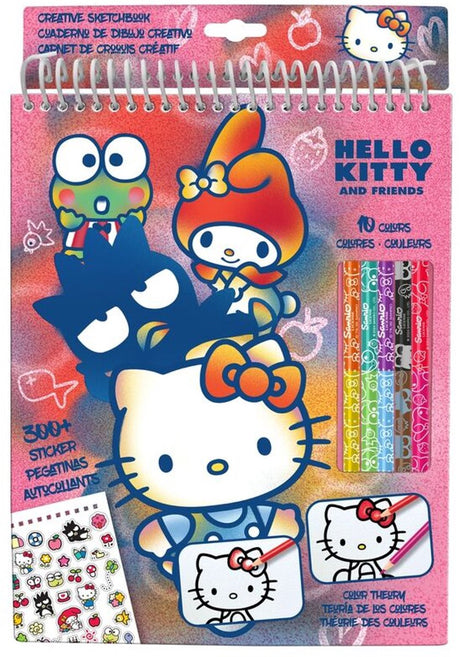 Hello Kitty Friends Farvesæt – Kreativ skitsebog med 5 farveblyanter 300 klistermærker – Tegne- og håndværkssæt