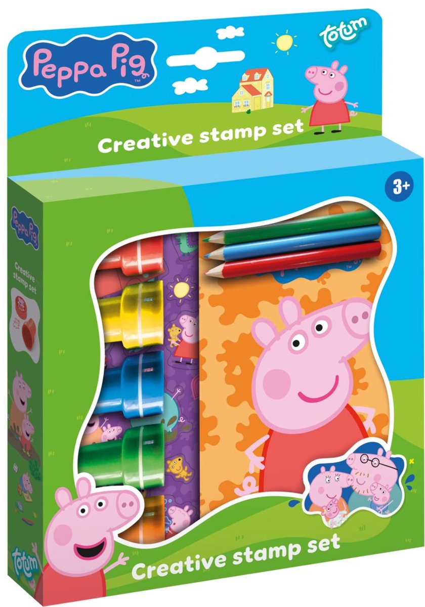 Totum peppa pig kreativt håndværkssæt med stempler, blyanter og klistermærker - pædagogisk legetøj junior kreativt håndværk stemplingshåndværk