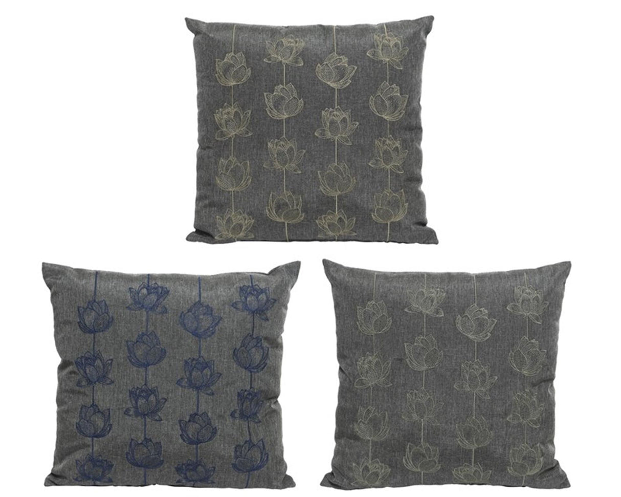 Decoris grå udendørs pude olefin med blomster 45x45x15 assorteret