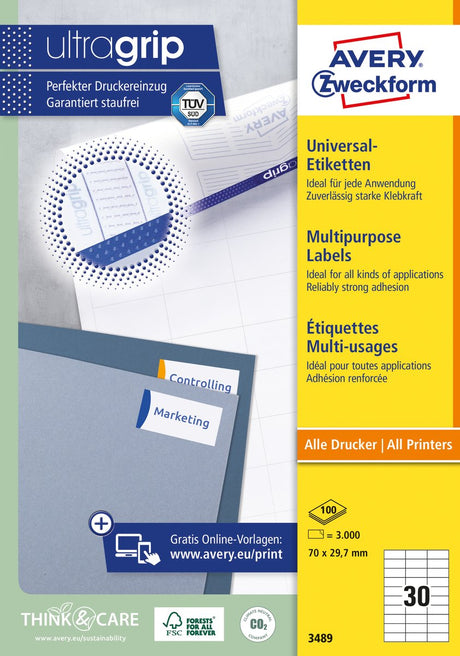Avery universaletiketter 3489 70x29,7mm hvid