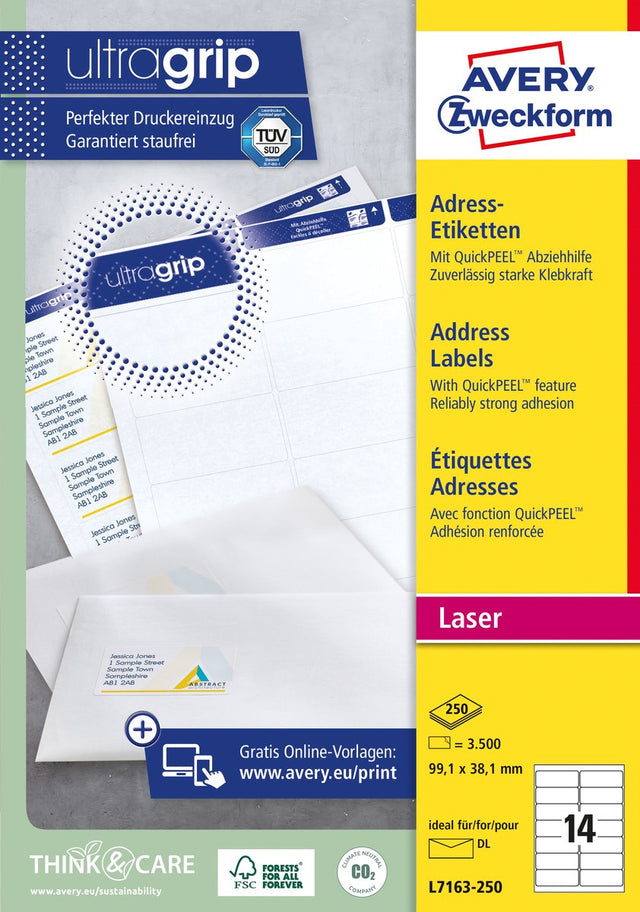 Ubranded sans marque private label avery l7163-250 laserprinter label 99,1x38,1 hvid