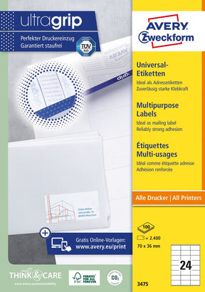 Etiketter avery 3475 universal 70x36mm
