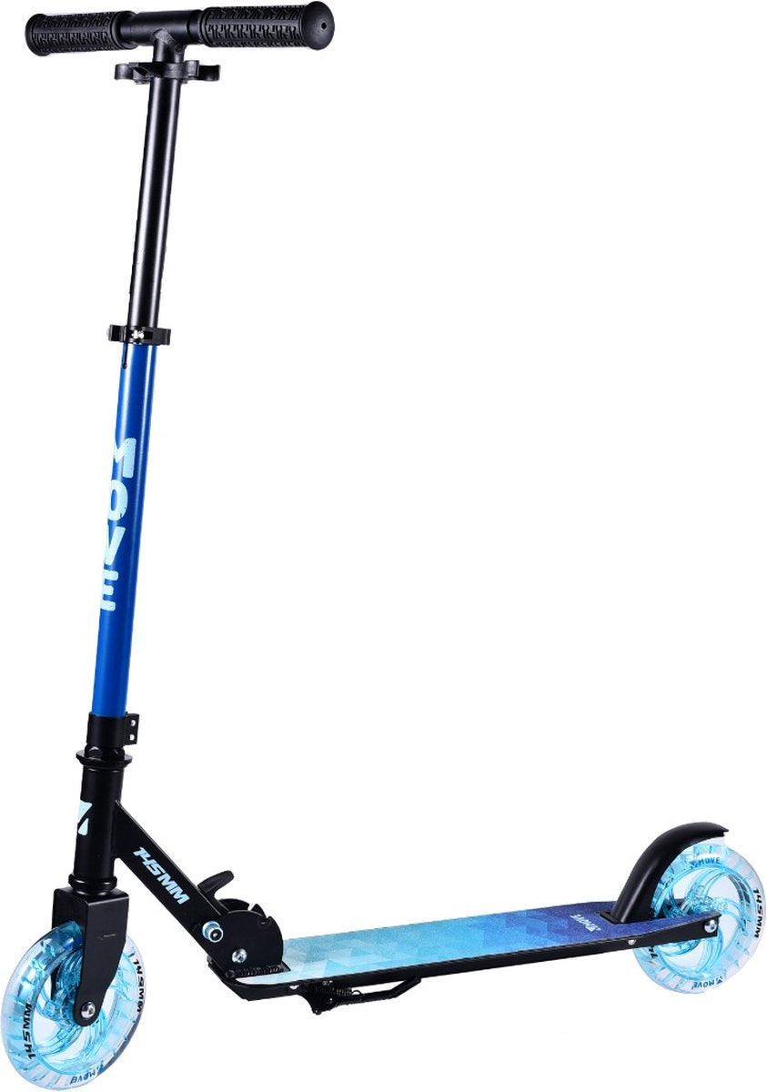 Move scooter - scooter 145 LED blå himmel - blå - lysende hjul - foldbar - styr højdejusterbar - fra 3 år