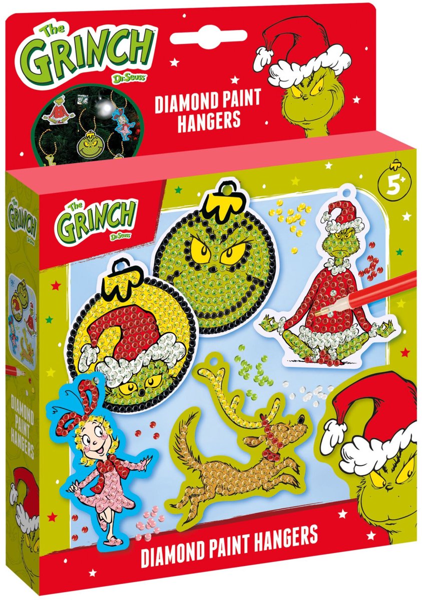 Totum the grinch - Lav 5 diamantmalingsvedhæng - legetøj til drenge og piger fra 5 år - håndværkssæt hjemmeindretning